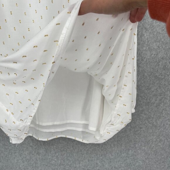 Draper James Womens Clip Dot Blouse Top Size L White Gold Metallic Ruffle Modest - Picture 5 of 14